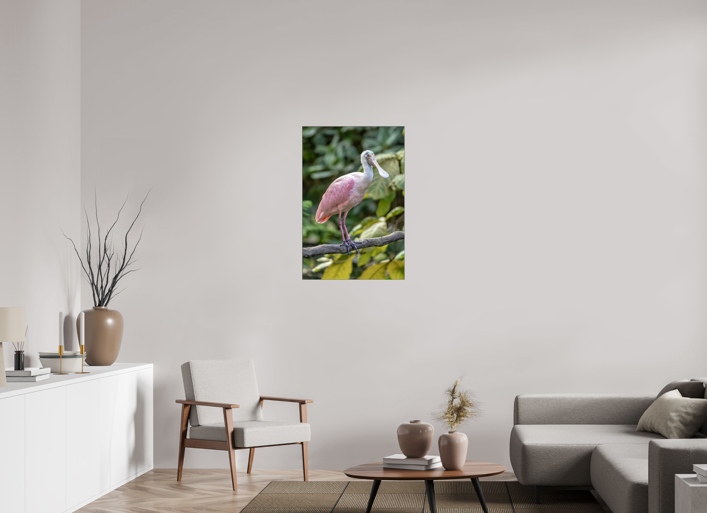60 x 90 cm, Foto-Abzug hinter Acrylglas glänzend Perched in Pink