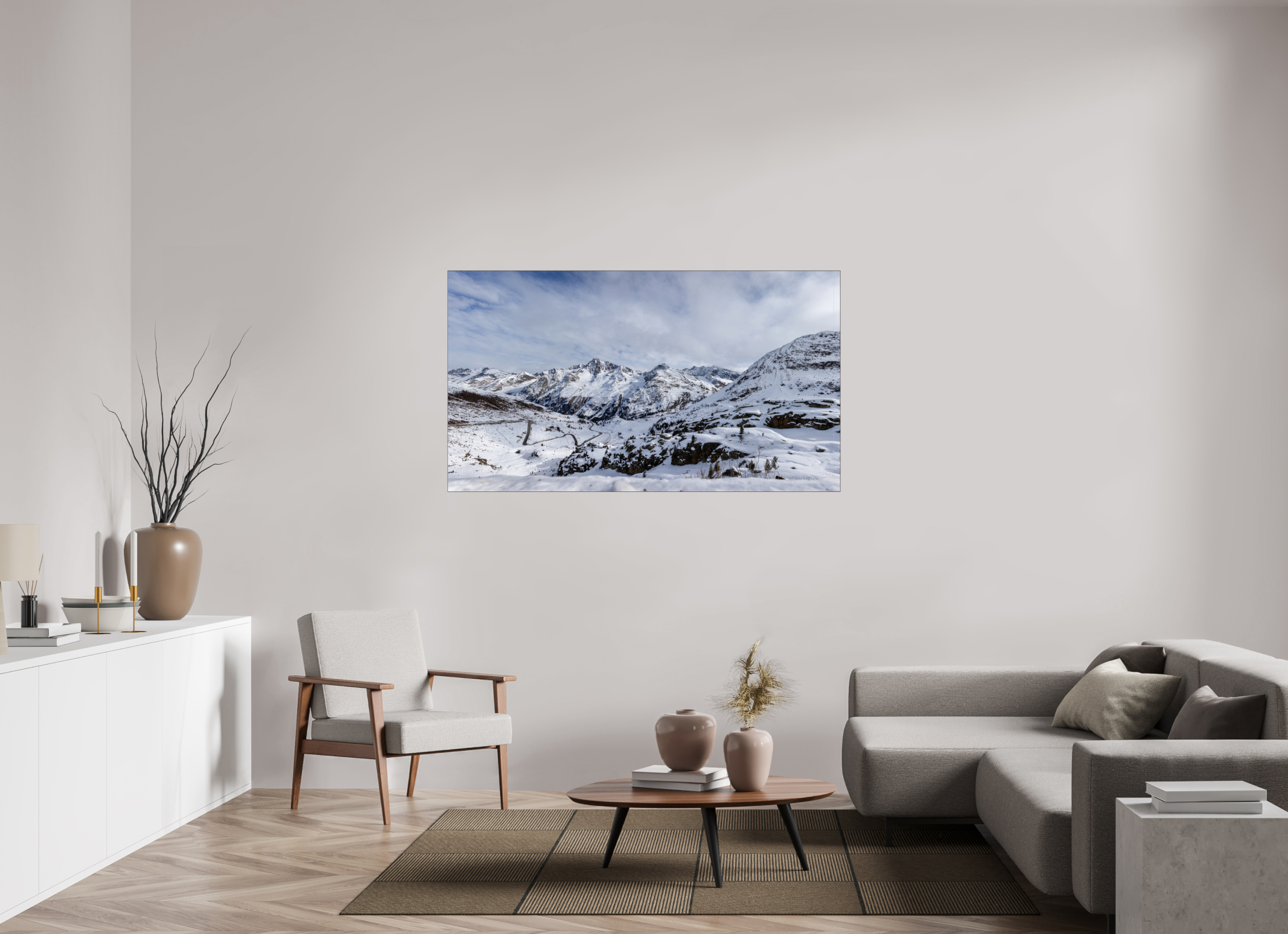 160 x 90 cm, Foto-Abzug hinter Acrylglas glänzend Alpine Panorama