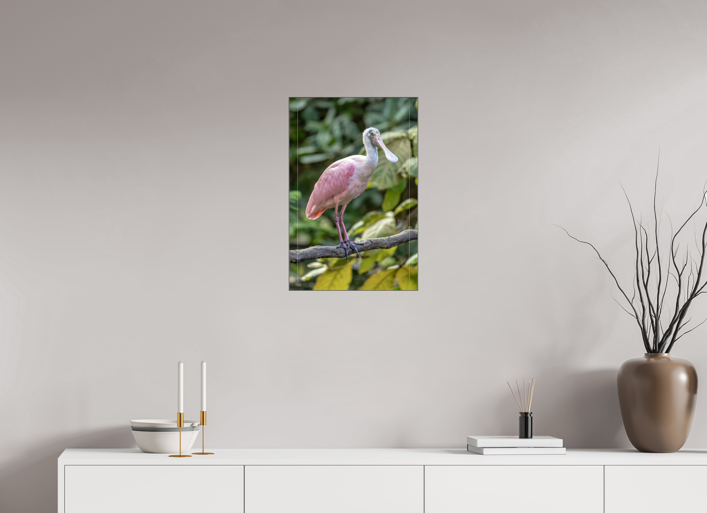 40 x 60 cm, Foto-Abzug hinter Acrylglas glänzend Perched in Pink