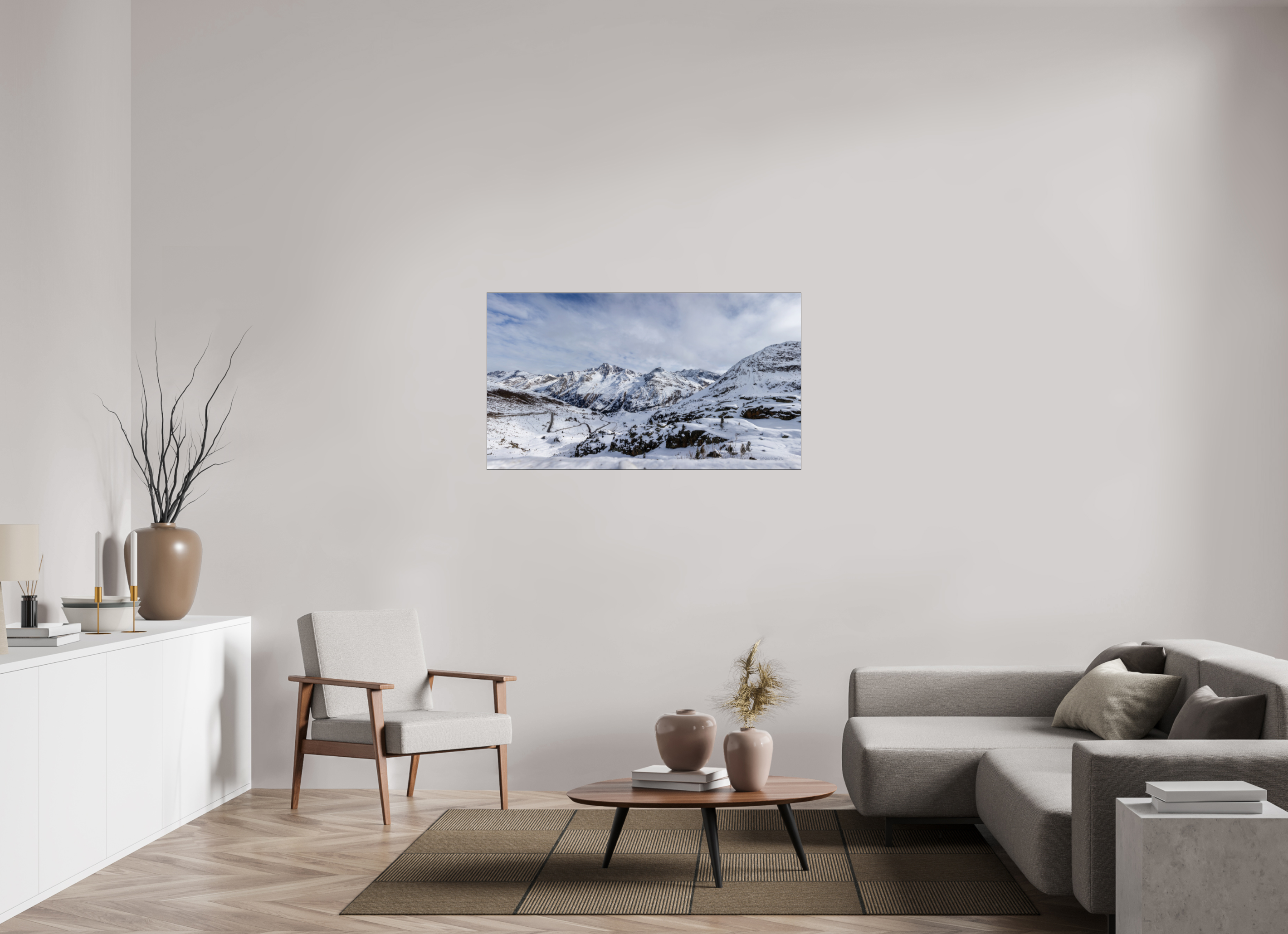 128 x 72 cm, Foto-Abzug hinter Acrylglas glänzend Alpine Panorama
