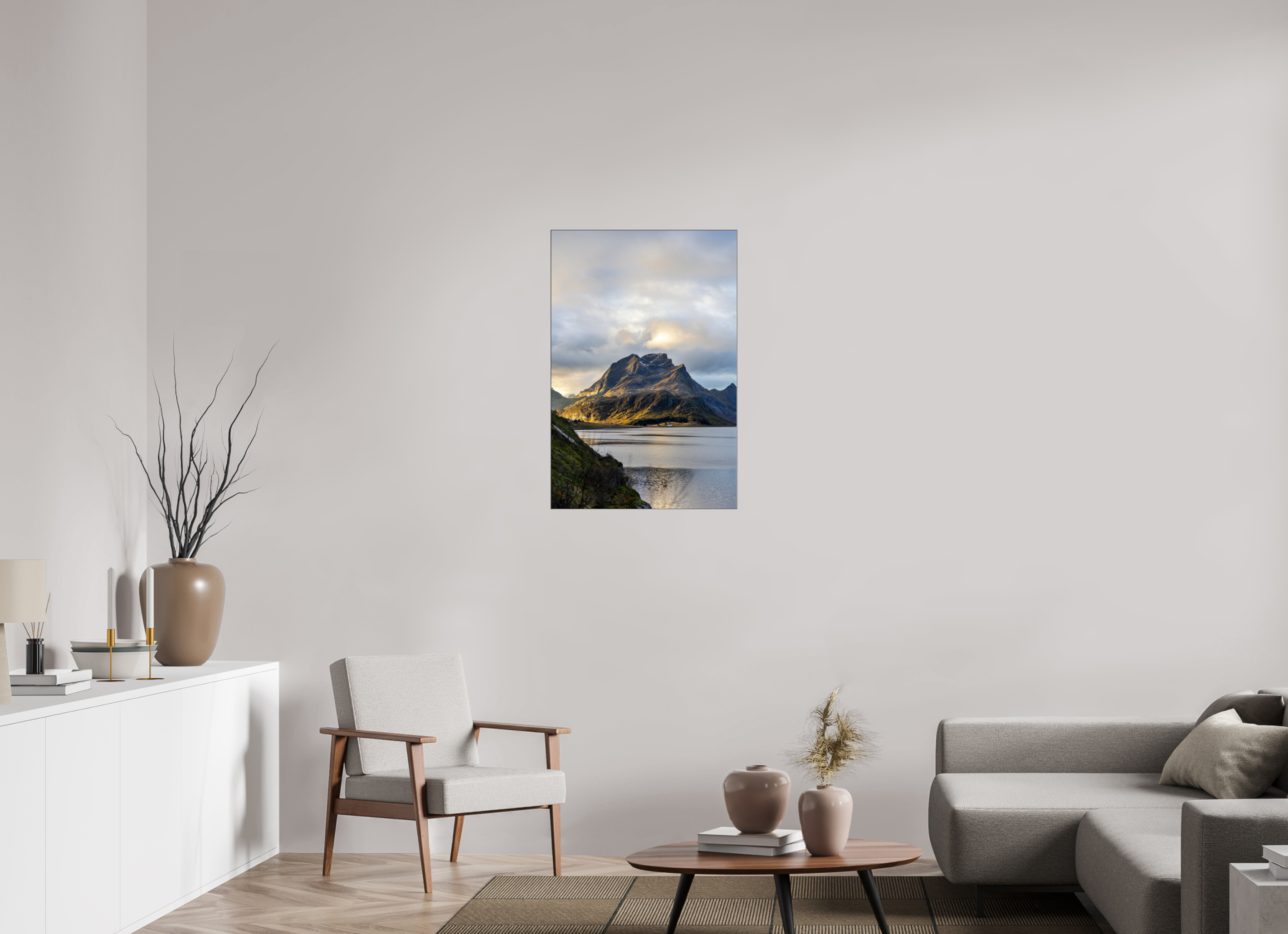 60 x 90 cm, Foto-Abzug hinter Acrylglas glänzend Light over the Peaks