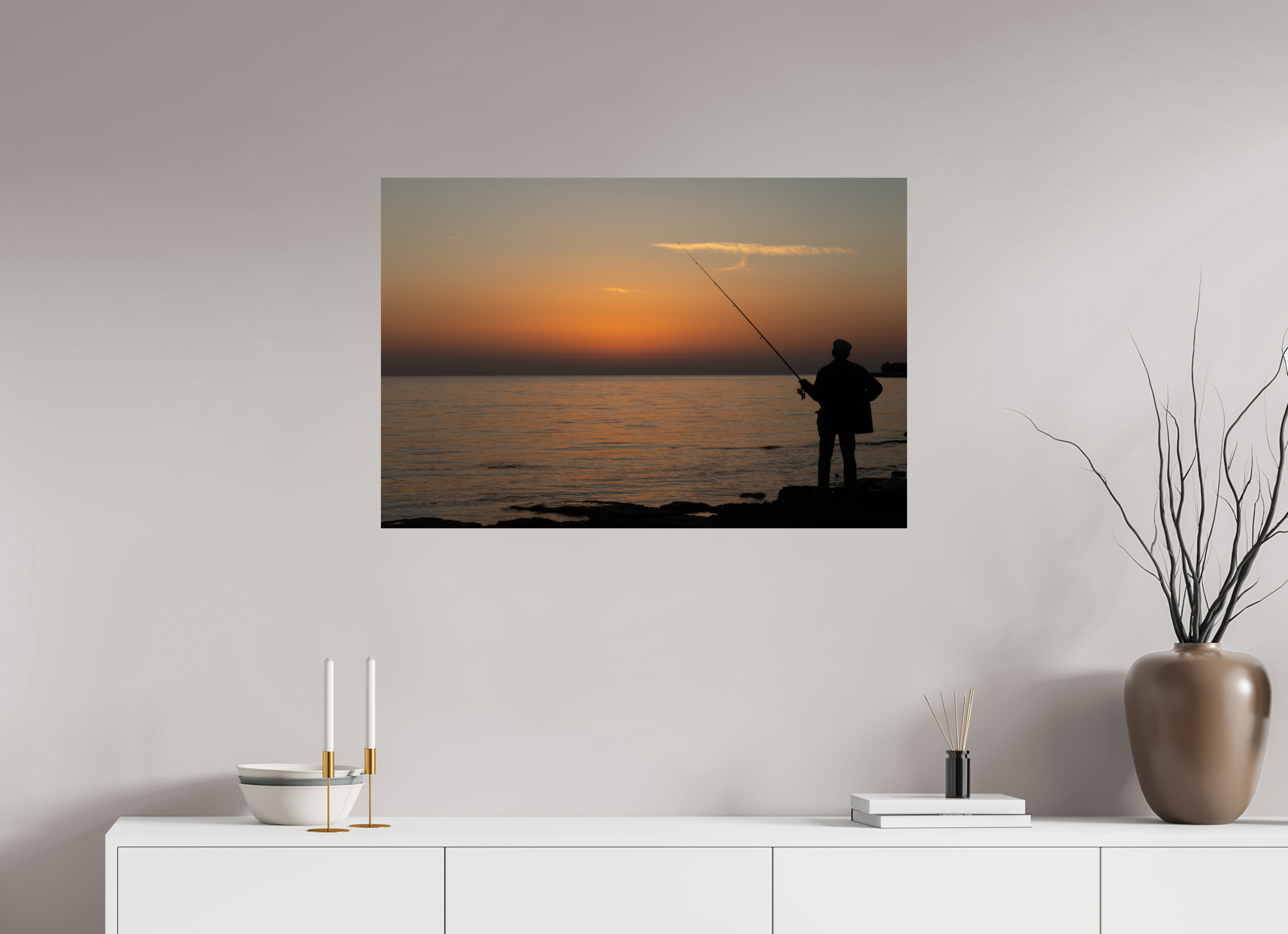 90 x 60 cm, Fine Art Print auf Alu-Dibond Golden Hour Fishing