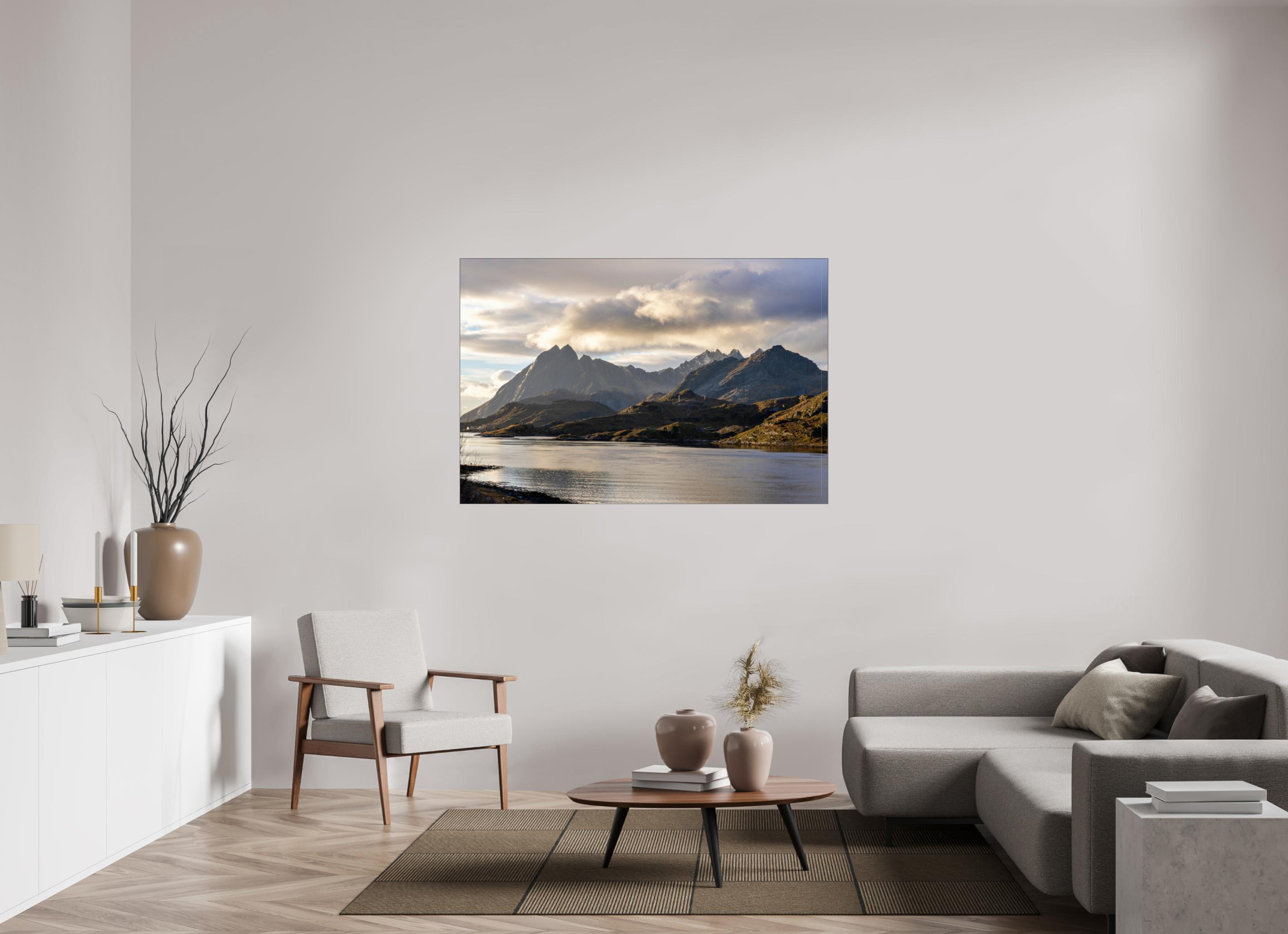 150 x 100 cm, Foto-Abzug hinter Acrylglas glänzend Dusk over the Lake