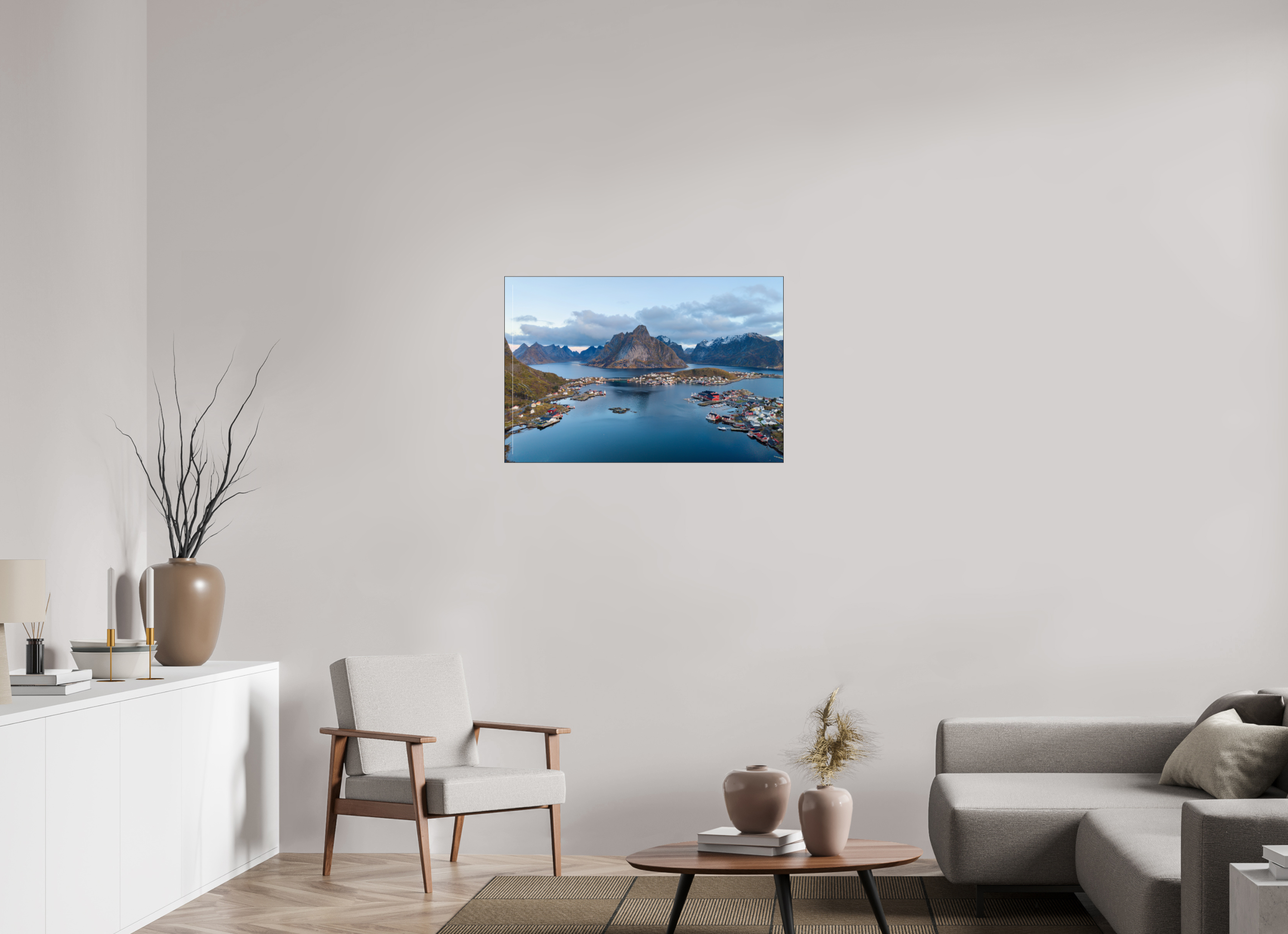 90 x 60 cm, Foto-Abzug hinter Acrylglas glänzend Between Sea and Peaks