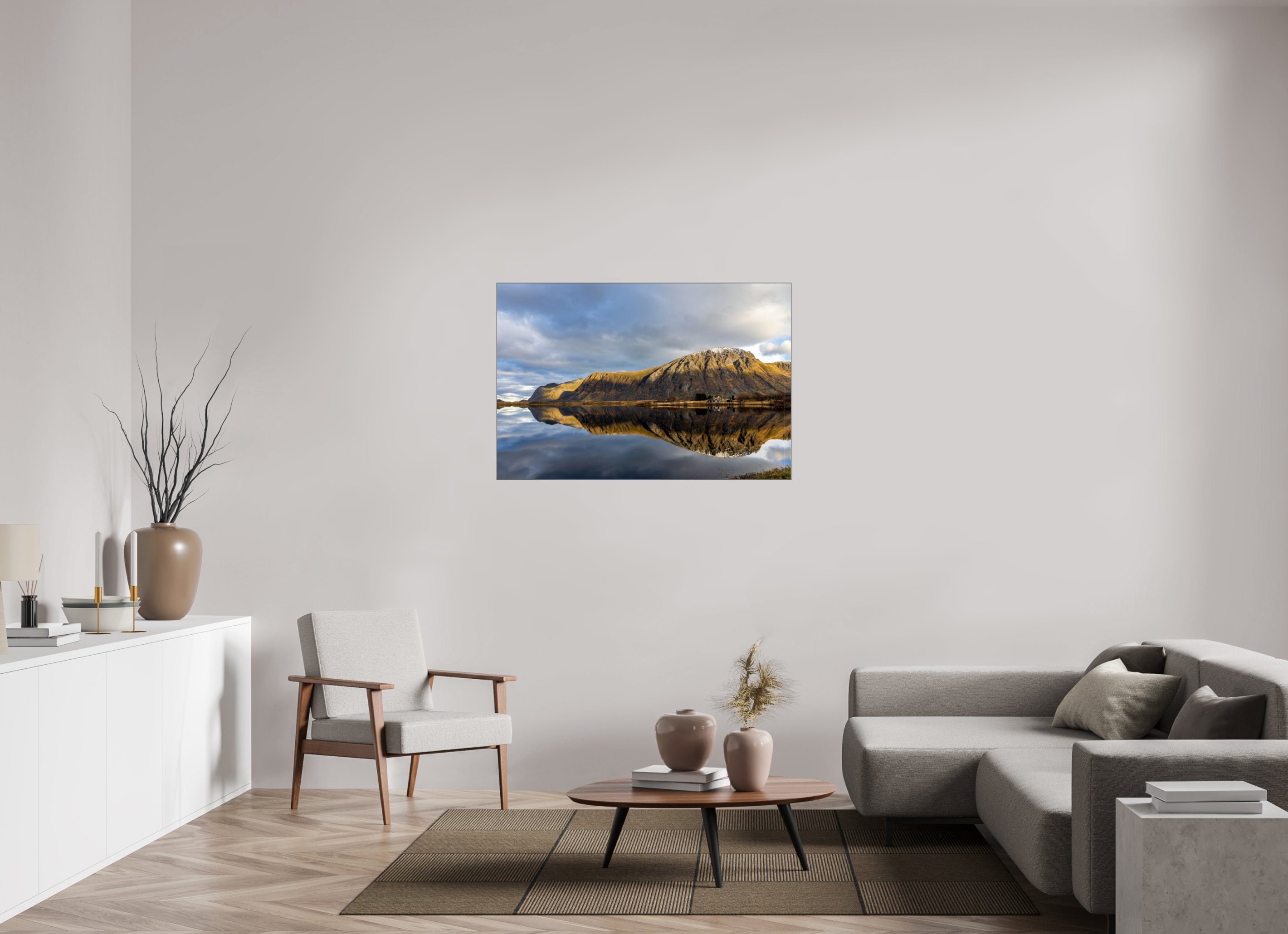 120 x 80 cm, Foto-Abzug hinter Acrylglas glänzend Mirror Mountains