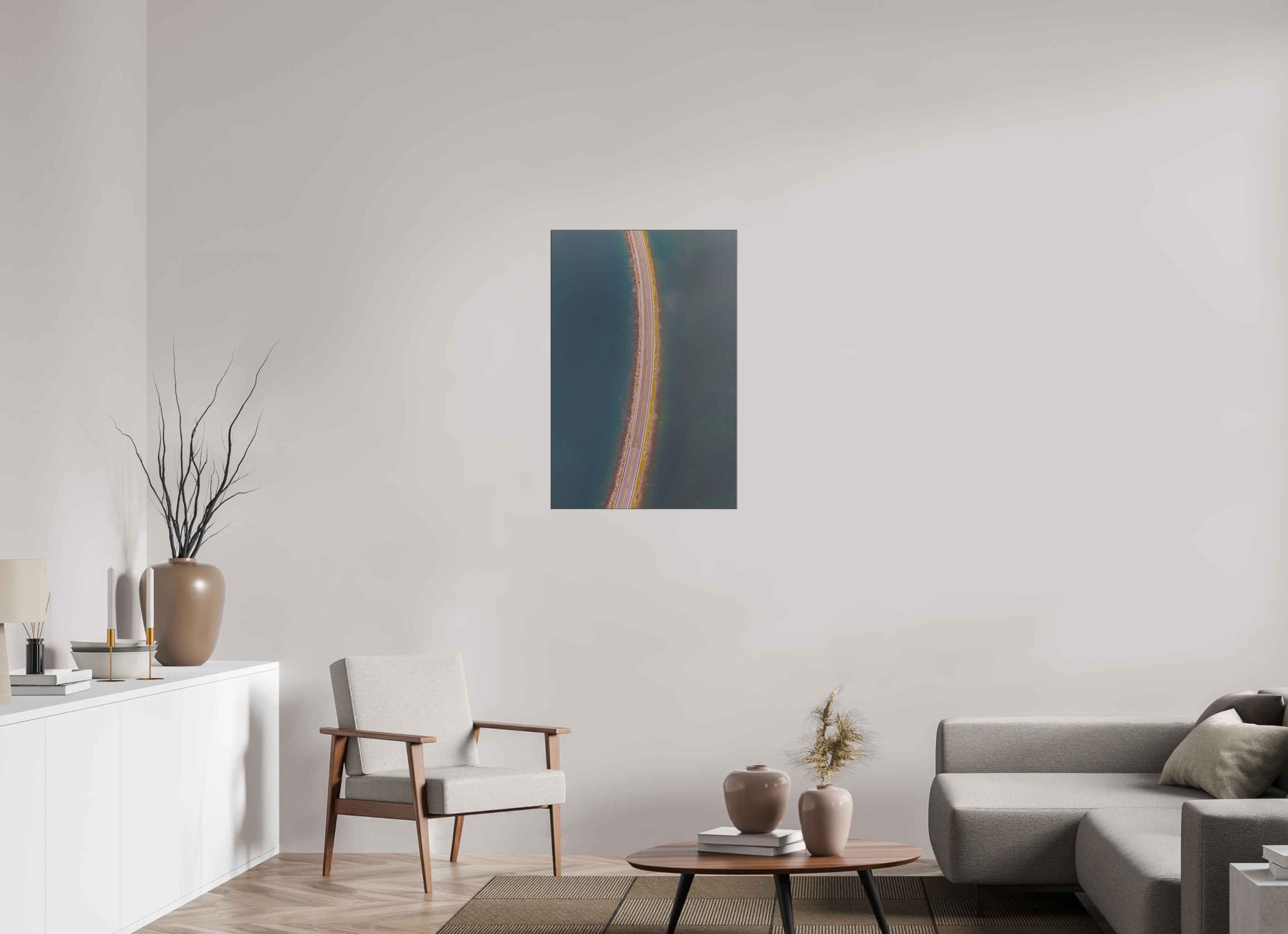 60 x 90 cm, Foto-Abzug hinter Acrylglas glänzend Road Through Water